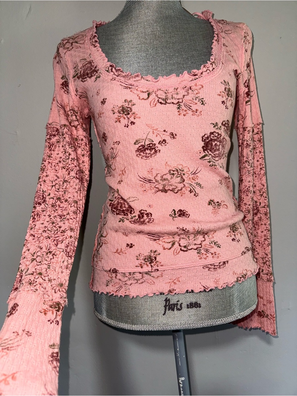 We The Free Rose Pink Floral Ruffle Neck Top - Picture 2 of 5